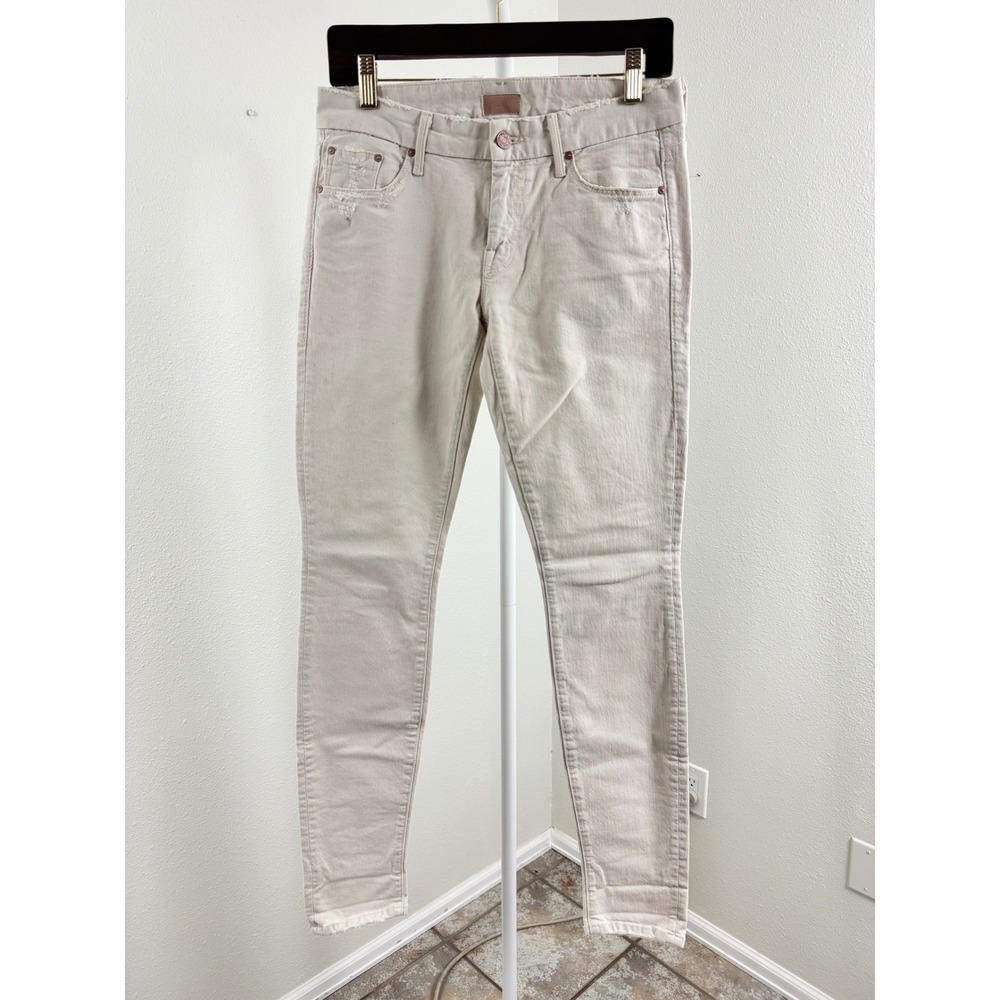 Mother‎ The Looker Skinny Jeans Cream For a Day Beige Distressed 27